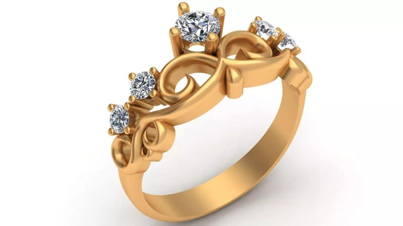 Crown Engagement Diamond Gold Ring