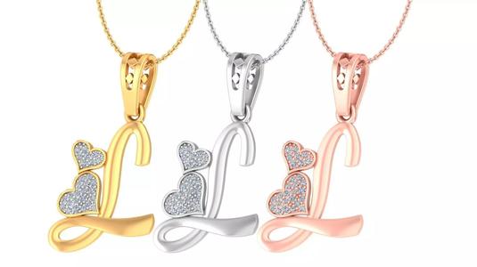 Alphabet - L Diamond Charms Pendant 3dm stl render Detail