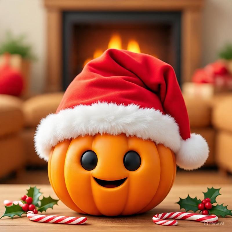 christmas pumpkin, christmas pumpkin with santa hat, chocolates candles decoration, chocolates candies