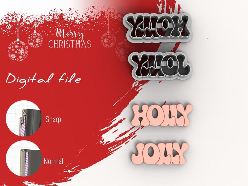 Holly Jolly Christmas Polymer Clay Cutters | Digital STL File | 4 Sizes | 2 Cutter Versions