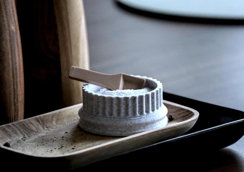 Greek pillar table salt bowl with spoon