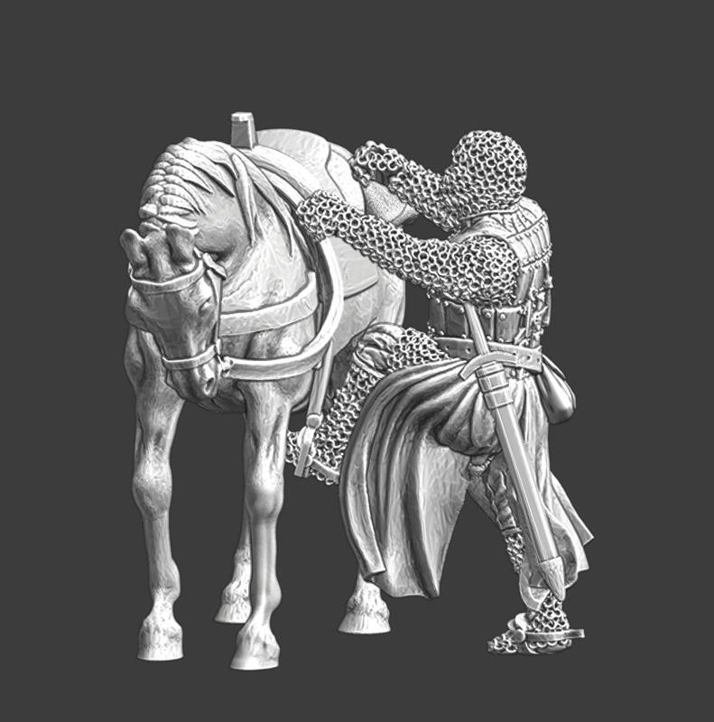 Medieval knight mounting his horse