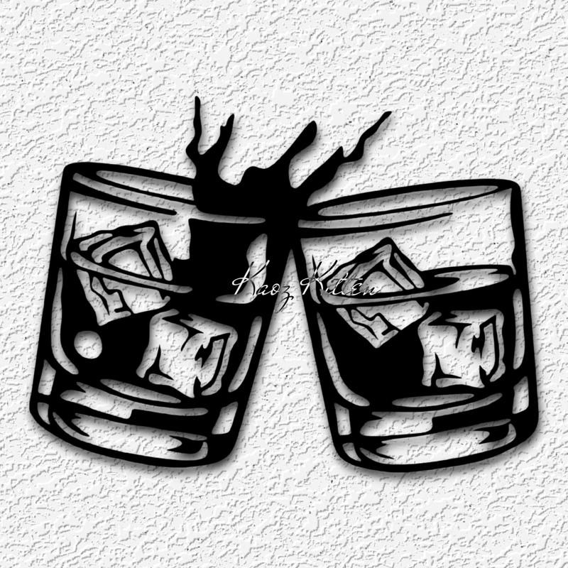 TWO WHISKEY GLASSES wall art bar sign home decor