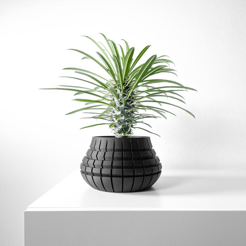 The Ivane Planter Pot with Drainage Tray & Stand: Modern and Unique Home Decor for Plants and Succulents  | STL File