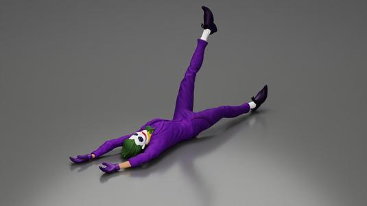 Joker sprawled laughing despite defeat plotting another wicked trick soon