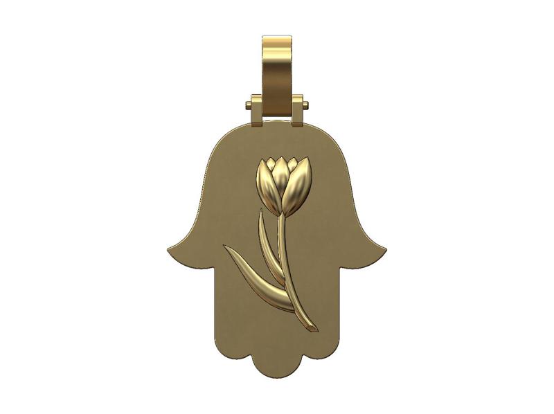 Tulip flower hand of fatima pendant with bail 3D print model
