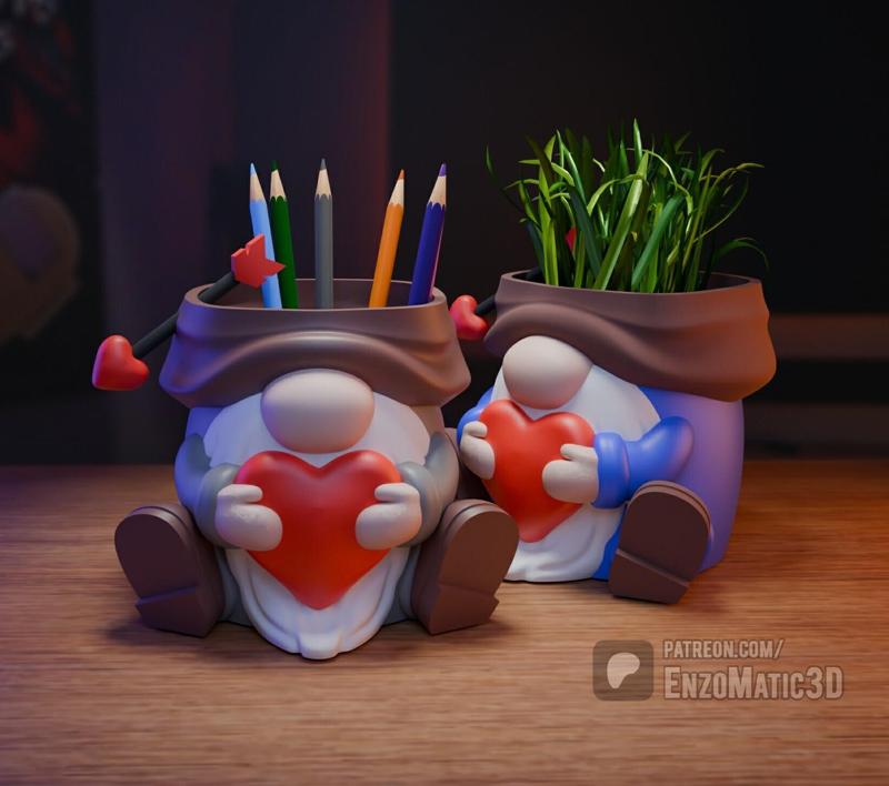 flowerpot Gnome in love - valentine's day - flowerpot, pencil holder - 3mf, STL