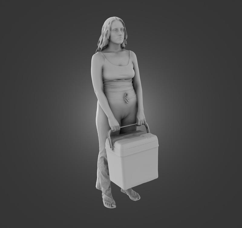 Female passenger with cooling box