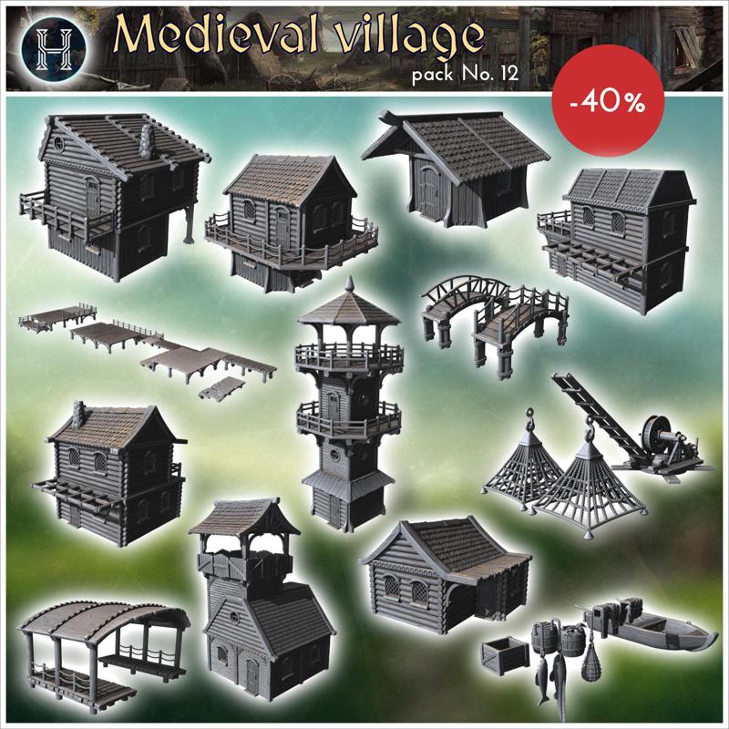 Medieval village pack No. 12 - Medieval Gothic Feudal Old Archaic Saga 28mm 15mm RPG