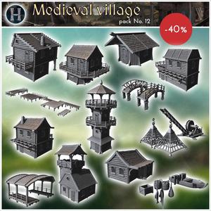 Medieval village pack No. 12 - Medieval Gothic Feudal Old Archaic Saga 28mm 15mm RPG