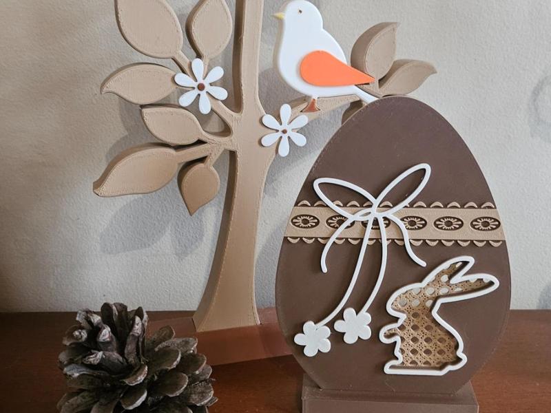 chocolate egg with rattan bunny and lace