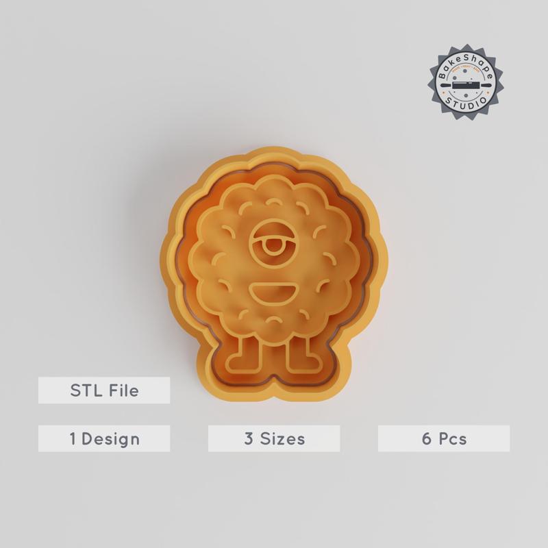 Bush Monster Shape Cutter & Stamp, Cookie & Fondant Tool, 3 Sizes S/M/L, Fun Cartoon Creature Design