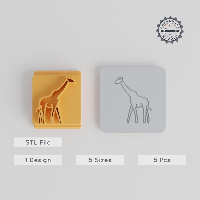 Giraffe Stamp Tile Set, Animal Print, 5 Sizes for Clay, Cookies & Fondant