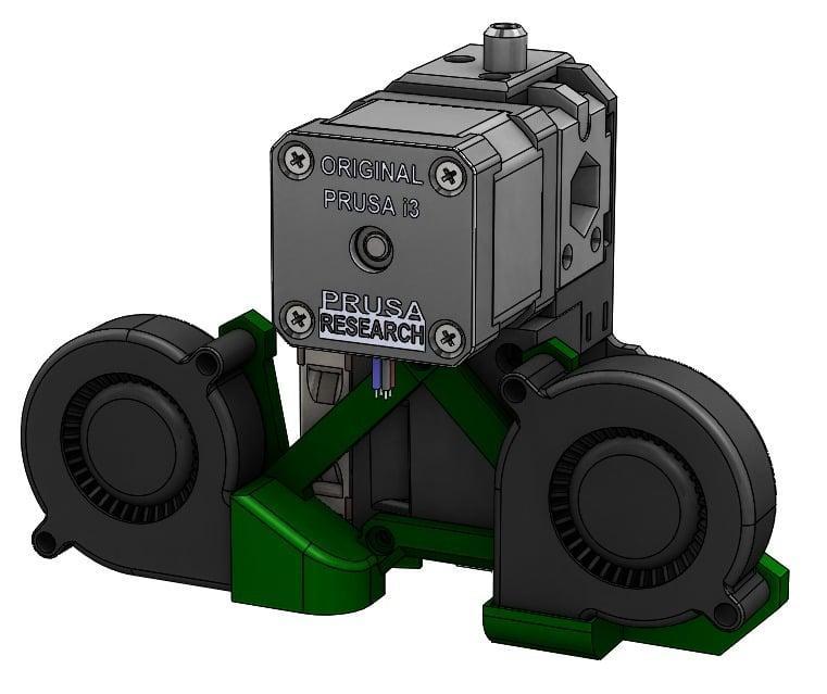 Dual Part Cooling Fan Mount / Shroud with Nozzle View for Prusa i3 MK3