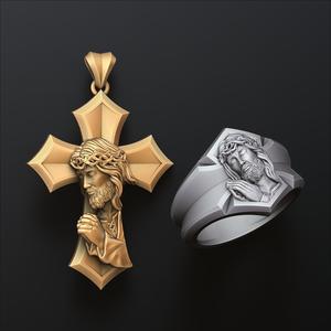 Praying Jesus Cross Ring Pendant Set Pack 3D print model