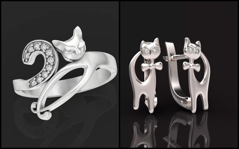 set ring cat and earrings cat  3D Model Collection