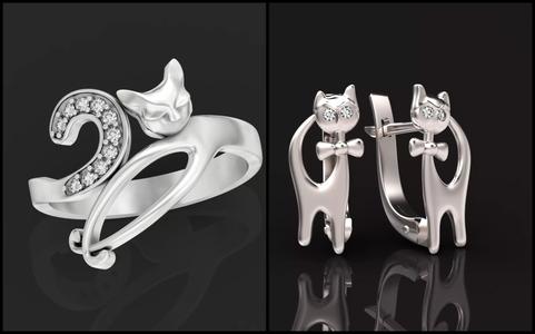 set ring cat and earrings cat  3D Model Collection