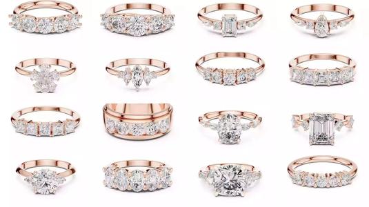 37 Five Diamond Rings 3DM STL OBJ FBX 3 Color Render Video 3D Model Collection