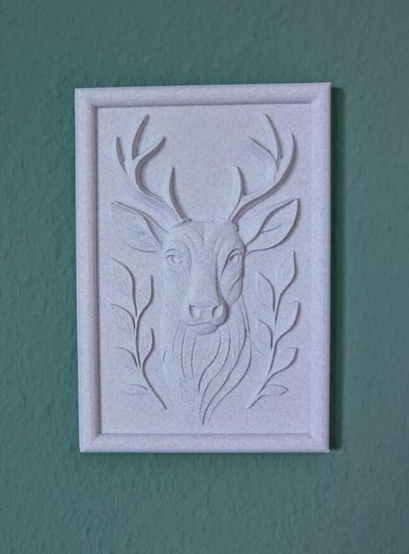 Elegant stag's head - 3D relief in wood carving style (20 × 13.5 cm)