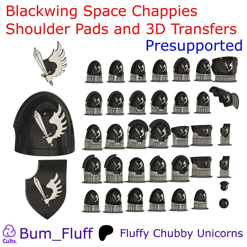 Blackwing Space Chappies Shoulder Pads and 3D Transfers - Presupported