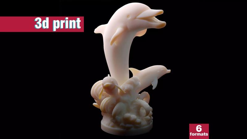 Dolphin Family Sculpture  Ocean-Themed Decorative Model