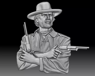 Cowboy shooter Clint Eastwood portrait western bas-relief