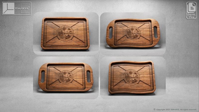 Florida Flag Trays Pack - CNC Files for Wood (svg, dxf, eps, ai, pdf)