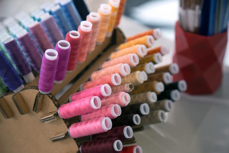 repurposed cardboard thread rack