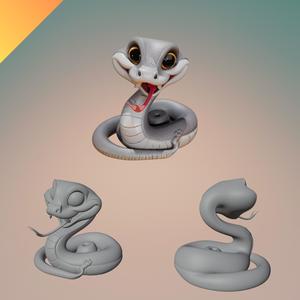 Cute Cartoon Snake – STL and GLB File for 3D Printing – Fun Snake Figurine with Big Eyes and Tongue Out