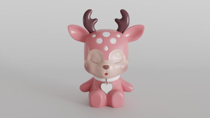 Adorable Pink Baby Deer 3D Model - Sleeping Fawn Figurine Digital STL for 3D Printing, Cute Deer with Heart Necklace, Perfect for Nursery Decor