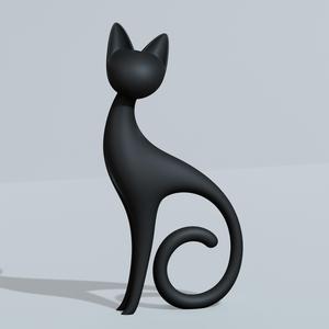 Minimalist Black Cat 3D Model – Modern Cat Sculpture STL File for 3D Printing