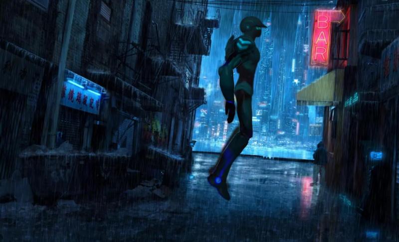 Jetboy man in rainy city