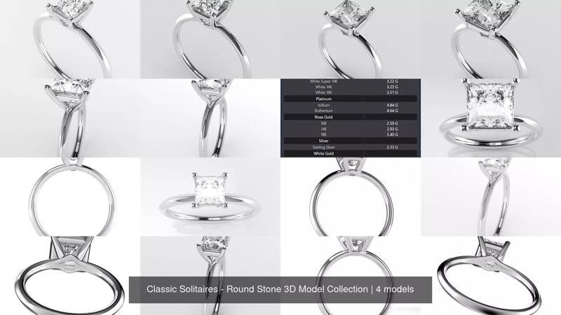 Classic Solitaires - Princess Cut Stone 3D Model Collection