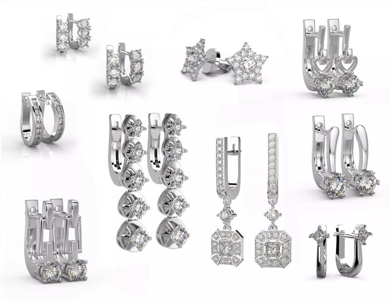 Pack of 13 classic earrings 3D Model Collection