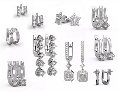 Pack of 13 classic earrings 3D Model Collection