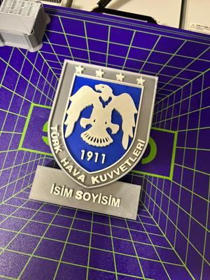 Turkish Air Force Emblem Nameplate Desk Ornament | Customizable STL File