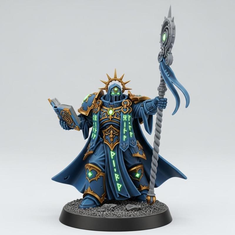 Aspirant Sorcerer – Thousand Sons Psy-Knight War-Hammer Miniature Boss (28mm Scale, ~70mm Figure)