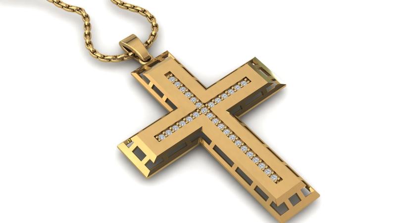 Print Ready STL 3DM Cross Necklace Classic Diamond Pendant