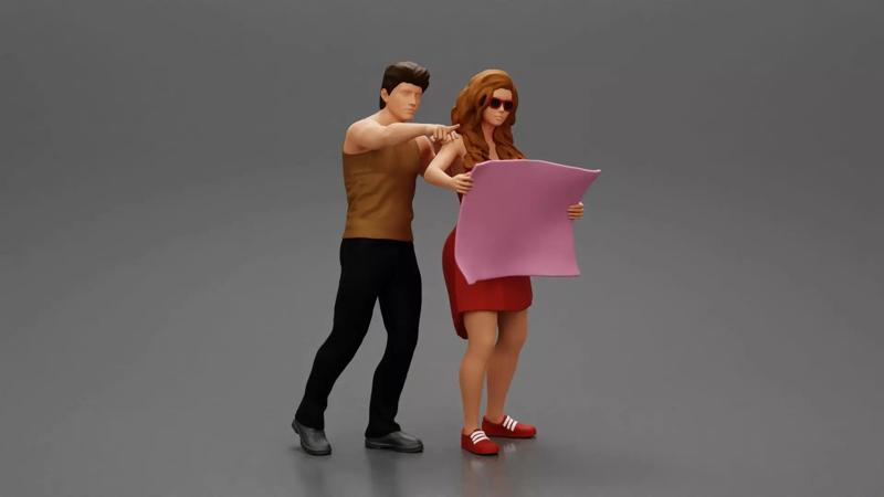 2 Models  TRAVEL WOMAN IN DRESS HOLDING MAP TRAVEL MAN POINTING  3D Model Collection