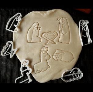 x5 Manger characters and animals - cookie cutter, dough - joseph, mary, jesus baby, donkey, sheep