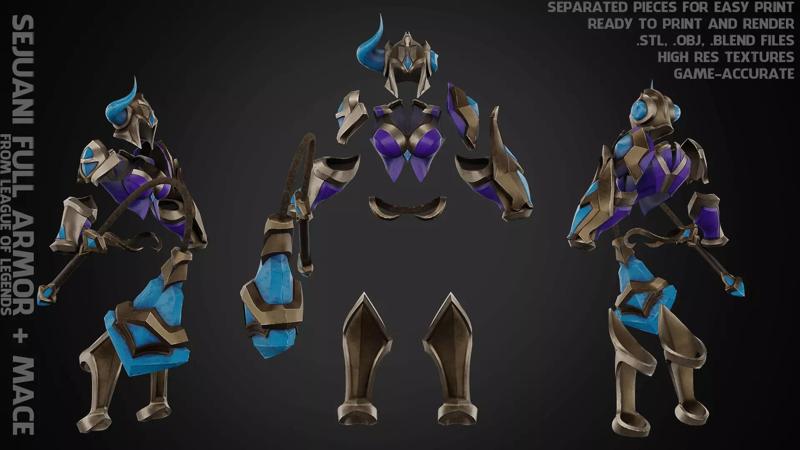 League of Legends Sejuani Full Armor and Mace for Cosplay 3D Model Collection