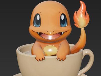 Mini Charmander in Coffee Cup key chain