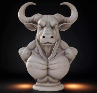 Minotaur Head Bust 3D Model STL Printable Mythological Sculpture