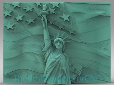 3D Model STL File for CNC Router Laser & 3D Printer Statue of Liberty Flag
