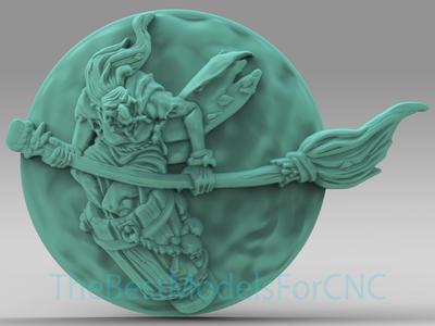 3D Model STL File for CNC Router Laser & 3D Printer Witch in Bucket With Broom