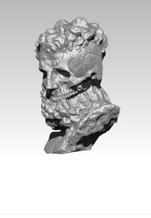 Modern art bust statue man head skull