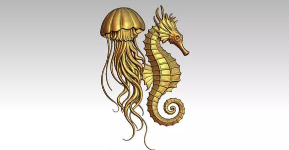 jellyfish and seahorse CNC Relief Model