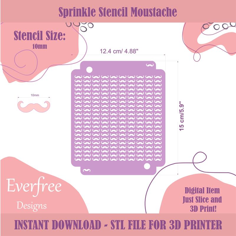 Moustache Shaped Sprinkle Stencil,  Sprinkle Stencil for DIY Royal Icing Sprinkles, Digital Download, STL by EverFree Designs