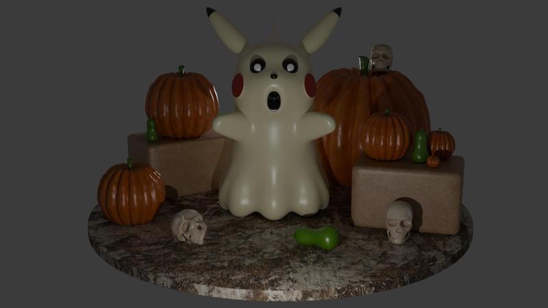 Pikachu Pikaboo Halloween Scene Diorama Pokemon Fan Art 3D