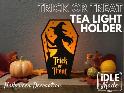 Trick or Treat Witch Coffin Tea Light Holder